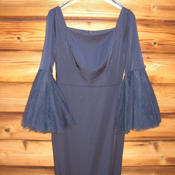 MAC DUGGAL 11233 Womens Navy Flounce Sleeve Square Neck Column Gown - Picture 7 of 12